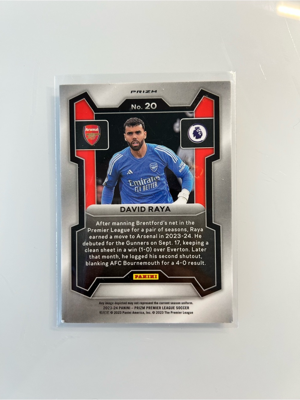 Panini Blue Arsenal Goalkeeper Card with Red Accents - Picture 2 of 2